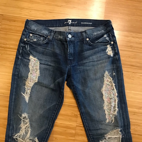 7FAM Roxanne Distressed Floral Patch Jeans - Picture 3 of 8
